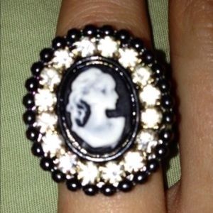 Anthro Cameo Statement Ring with CZs, Size 7